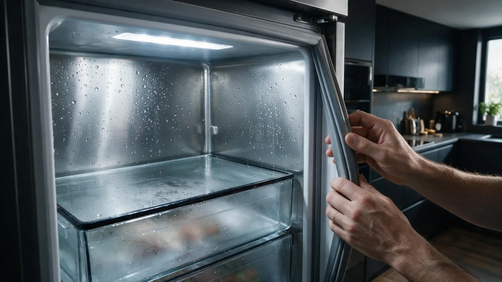 Refrigerator condensation inside in a premium kitchen